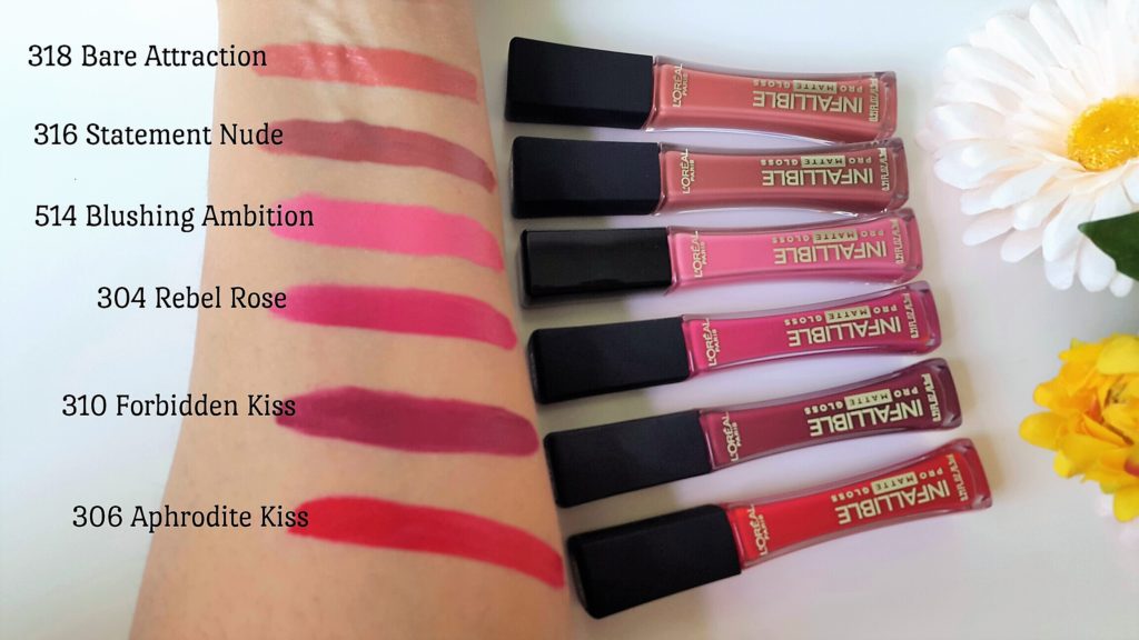 L'Oreal Infallible Pro-Matte Gloss Swatches