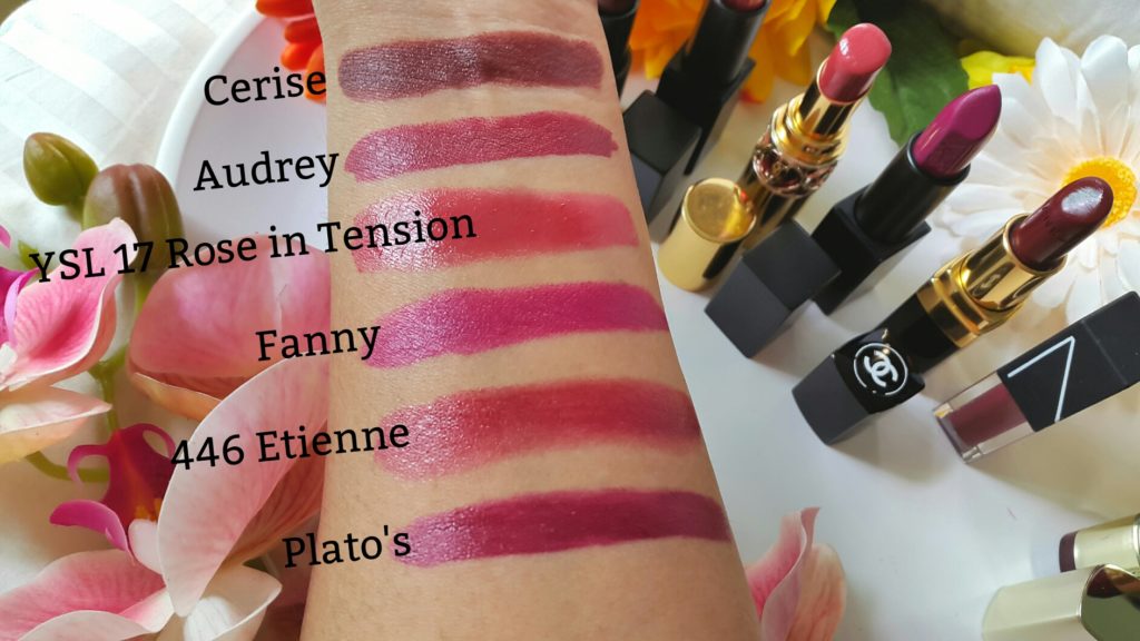 Six High end Fall 2017 lipstick swatches