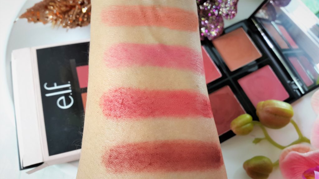 Elf Studio Blush Palette - Dark - Swatches on medium skin tone.