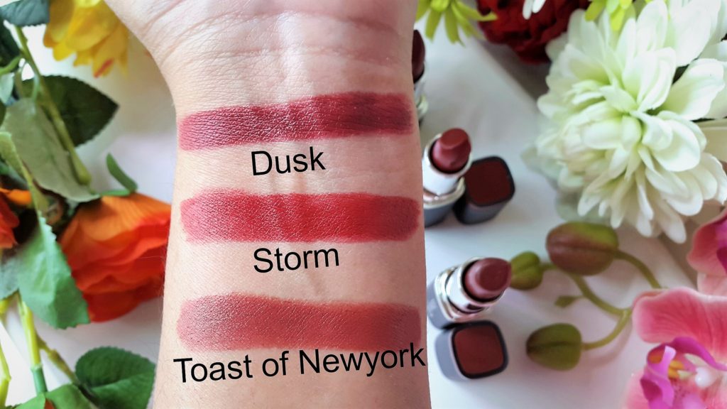 Ever Bilena Matte Lipstick - Swatches of Dusk, Storm, Toast of Newyork