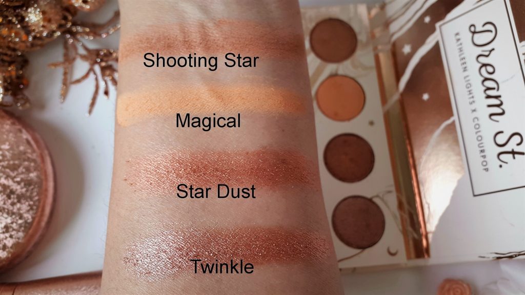 Kathleenlights X Colourpop Eyeshadow Palette - Swatches of top row