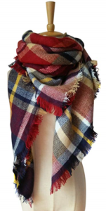 Tartan scarf in red, white, black, grey and yellow