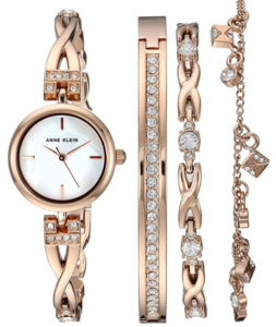 Anne Klein Women's Swarovski Crystal Accented Rose Gold-Tone Watch and Bracelet Set