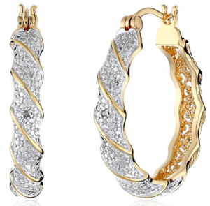 Plated Bronze Diamond Accent Twisted Hoop Earrings