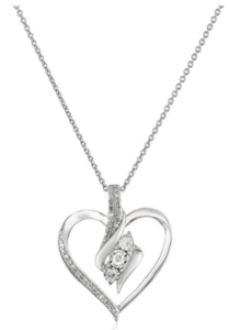 Sterling Silver Diamond 3 Stone Heart Pendant Necklace