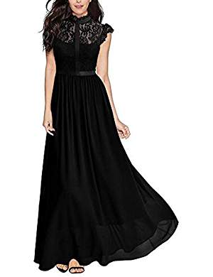 A flowing black lace and satin maxi dress is always loved. You need one for the parties and other formal occasions.
