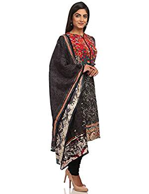 A beautiful black and white printed Salwar suit with red thread embroidery.