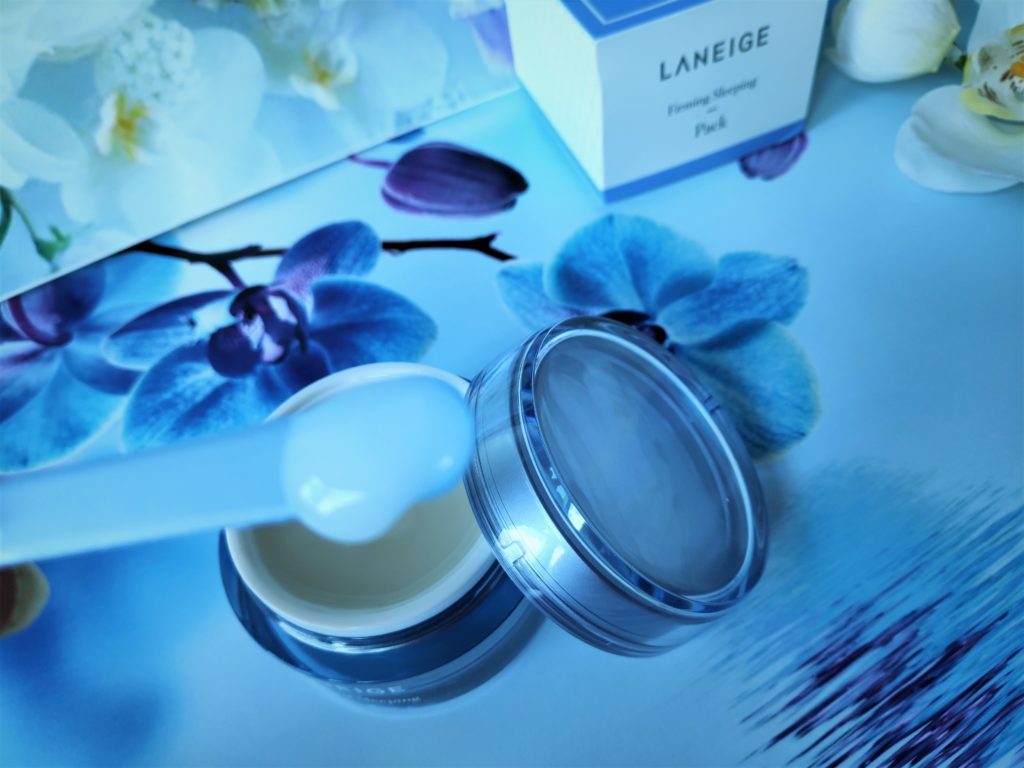 Laneige Firming Sleeping Pack. This thick gel mask is infused with peptide rich ingredient called 'SleePOP', that are meant to stimulate the cell rejuvenation process while also stimulating collagen production. These peptides prevent dryness and improve skin's restorative function.