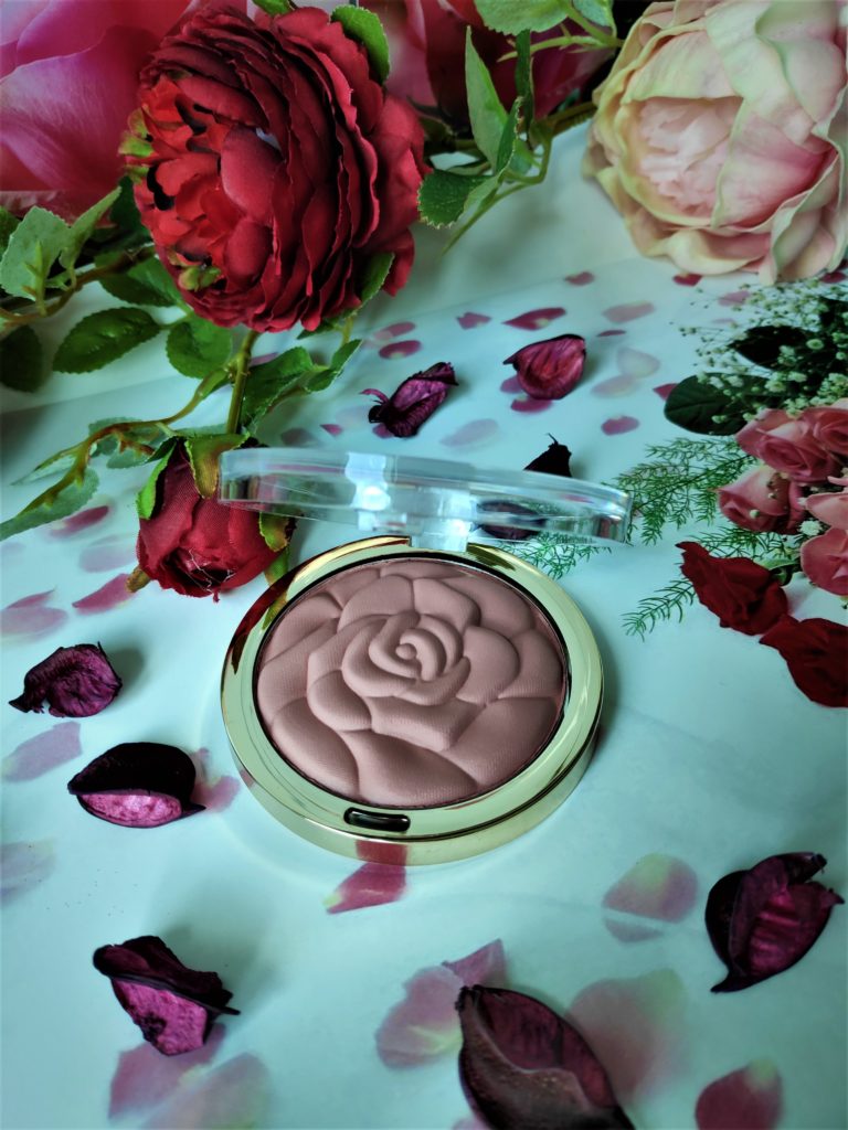 Milani Rose powder blush is pretty pink with a hint of mauve that looks very natural on the skin. 