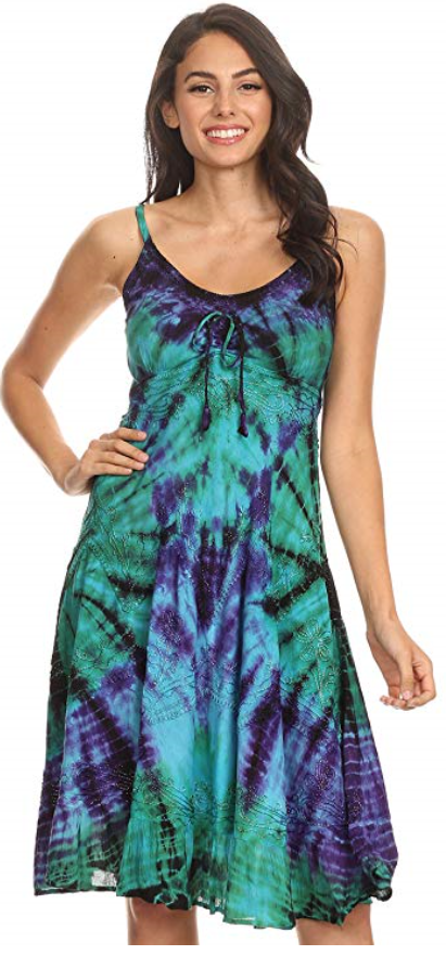 Spring/Summer Dresses for women. These are affordable and current fashion trend for the season. These pretty floral, colorful, maxi, mini dresses are perfect for the warmer weather.  Beautiful, lightweight and very affordable on amazon. This multi colored tie and dye comes with beautiful embroidery which makes it look polished and pretty. 