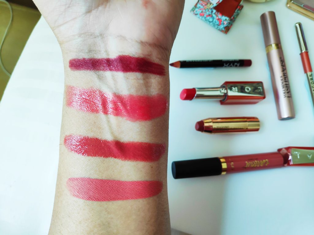 April beauty favorites makeup & skincare. Swatches of Nyx, L'Oreal Sephora and Tarte lip paint