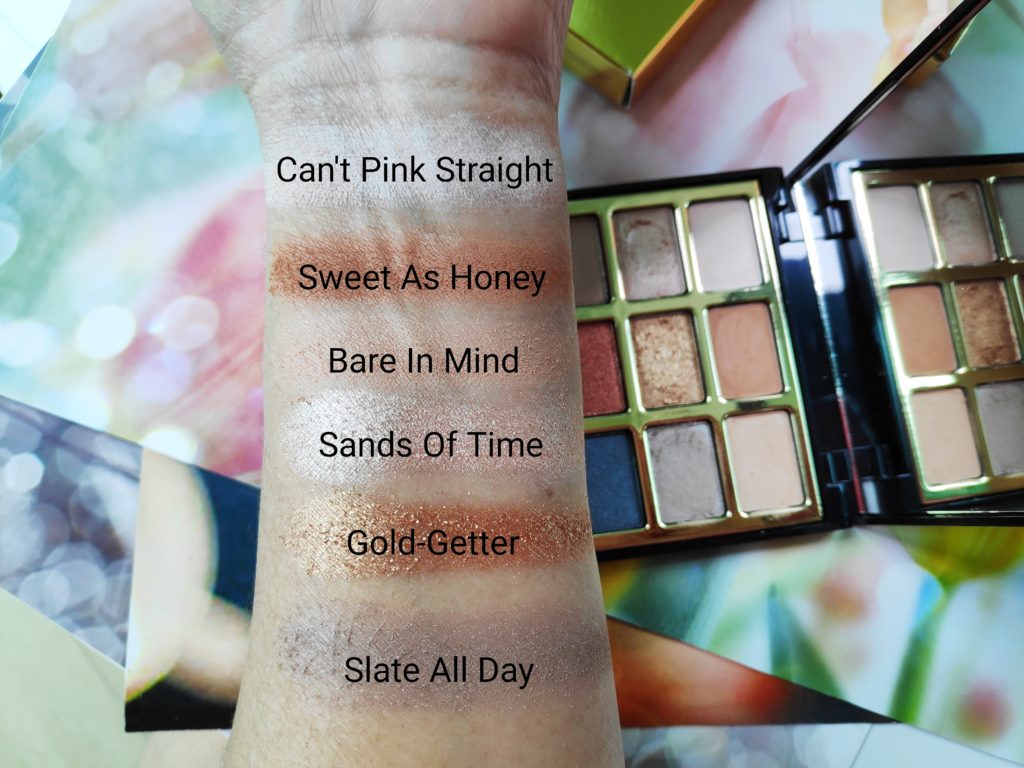 Swatches of Milani Bold Obsessions Eyeshadow Palette 