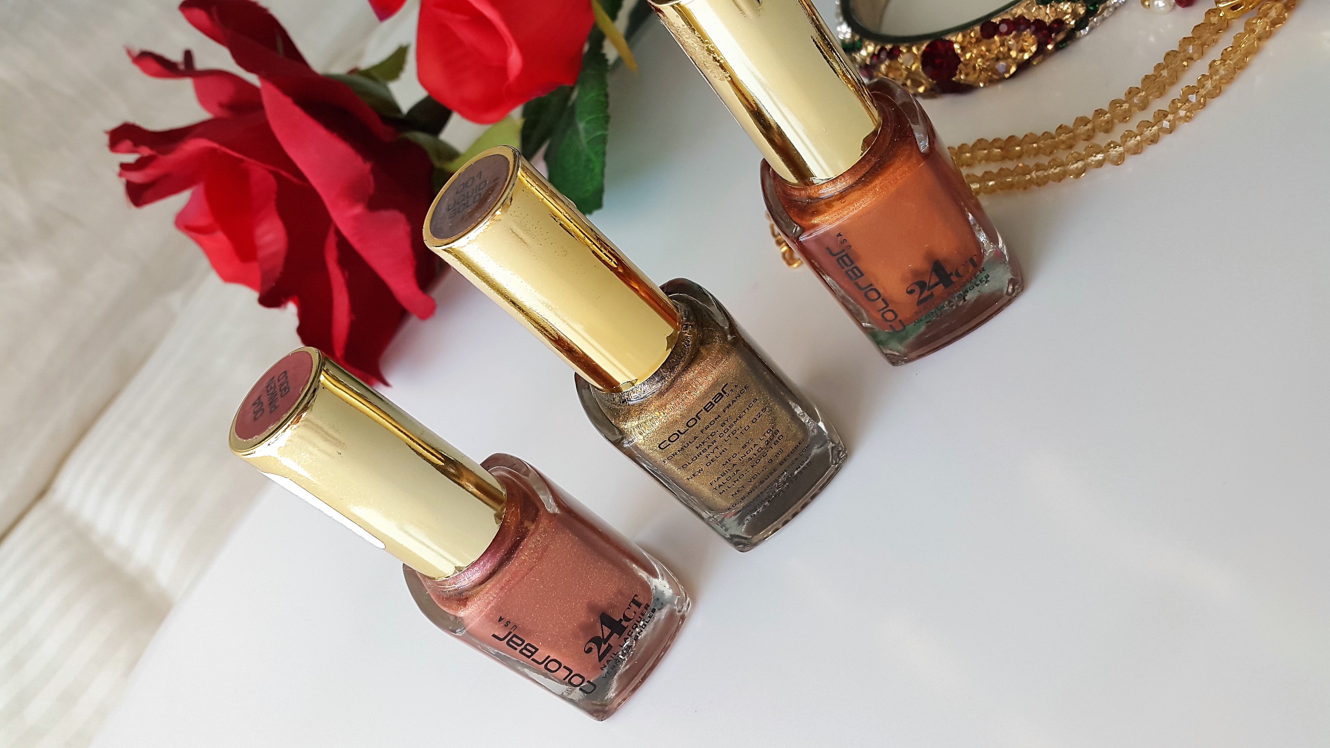 Colorbar 24 Carat Gold Nail Lacquer - Brick Gold, Pinken Gold, Liquid Gold