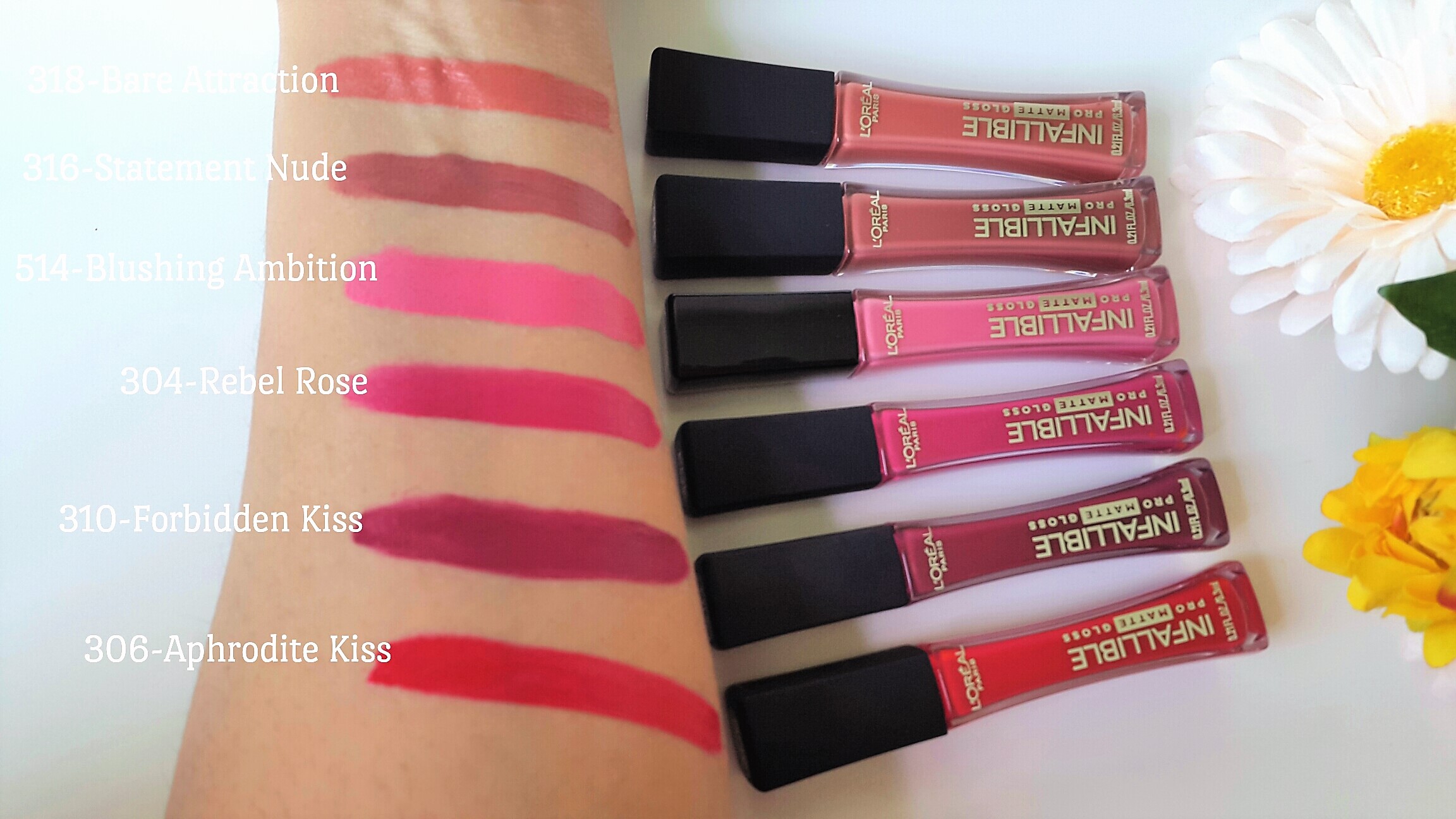 L'Oreal Infallible Pro-Matte Gloss Swatches