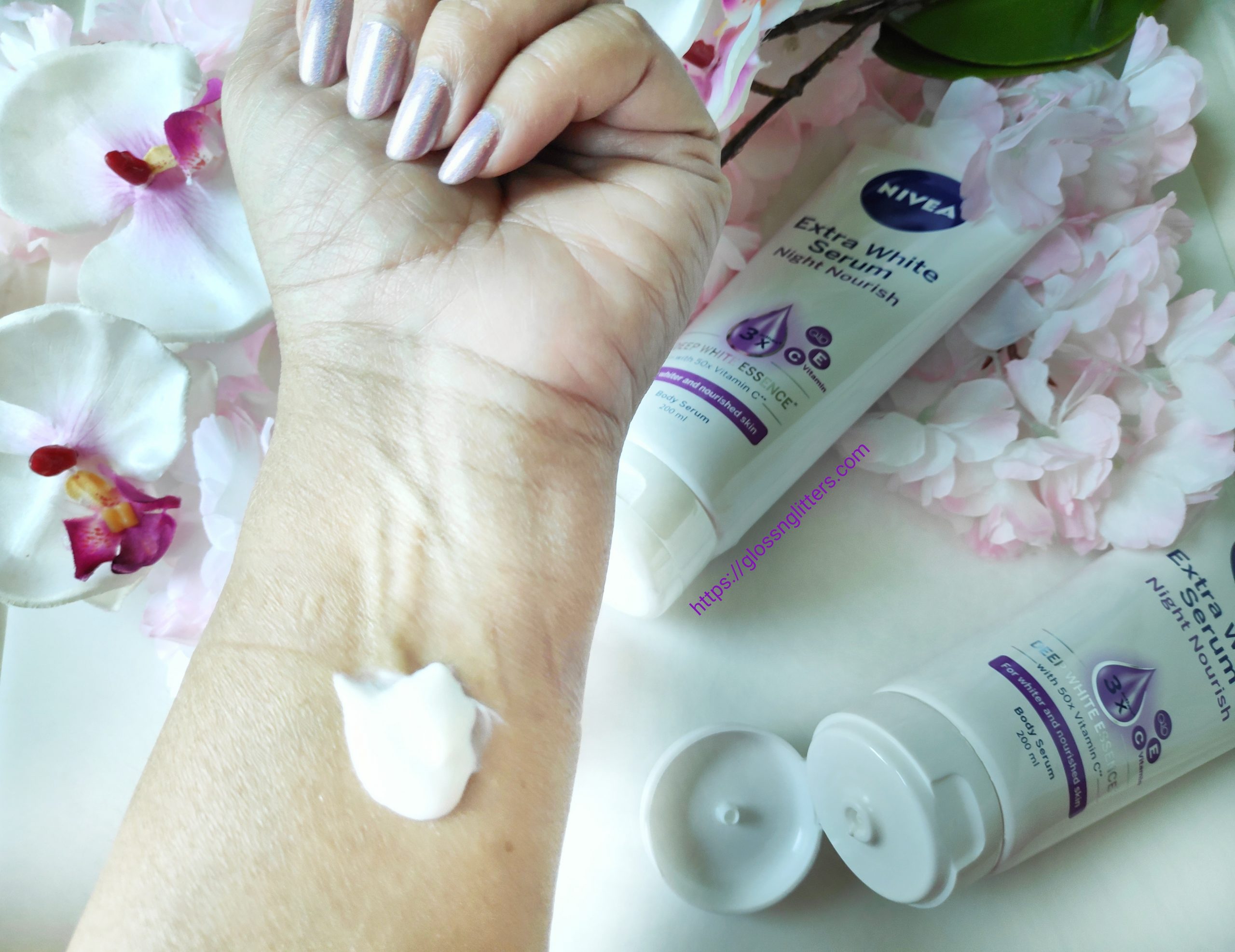 NIVEA Night White Firming Body Serum Review and Swatch