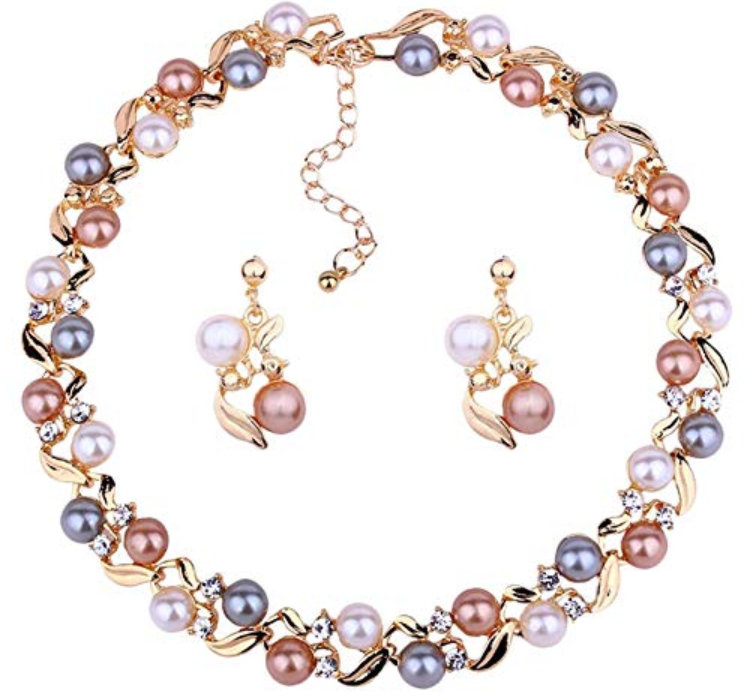 Pretty multi colored pearl necklace set