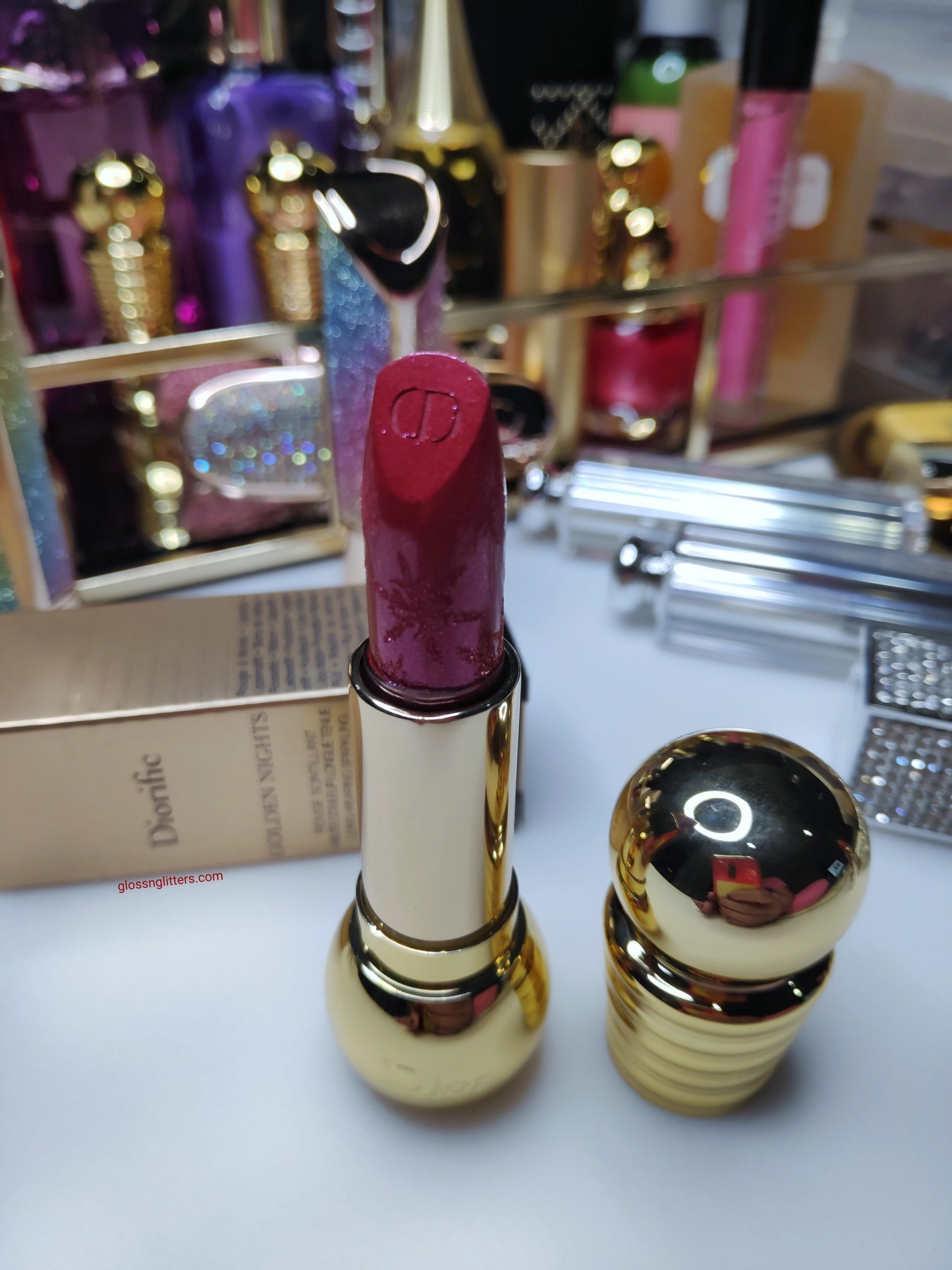 Dior Golden Nights Holiday Collection 071 Glittery Rose Lipstick Review and Swatches