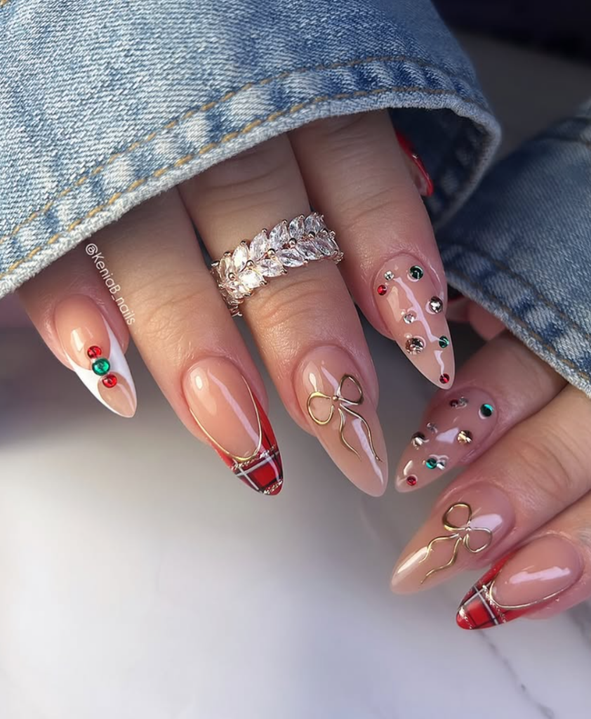 Cute Valentine's Day Nail art design with bows hearts and sparkles