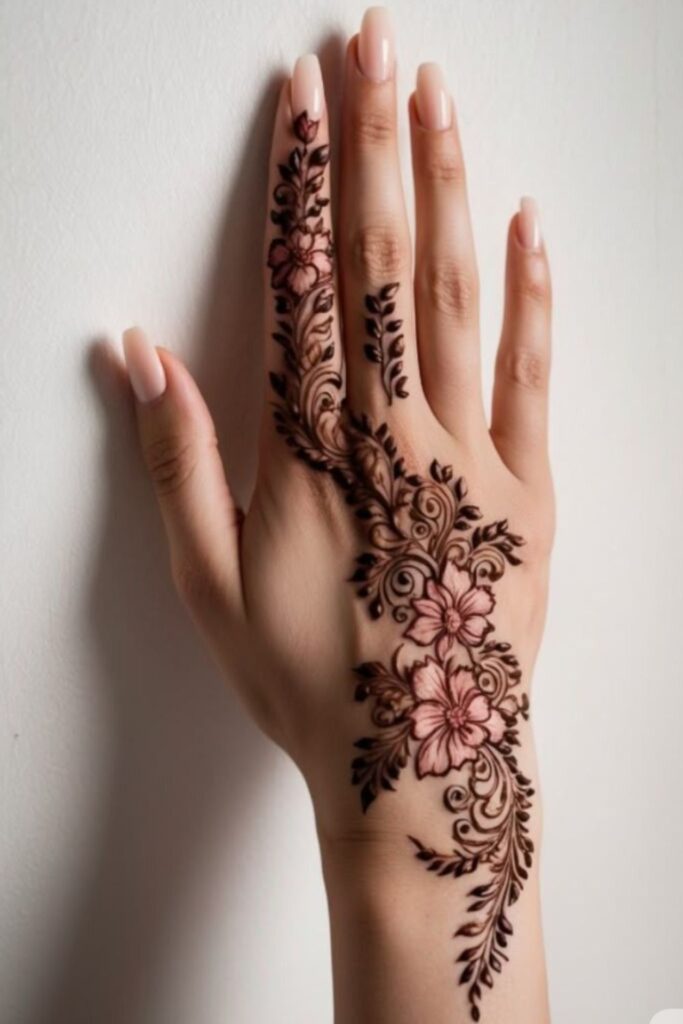 Arabic mehndi design 2025 for back hand with floral patterns