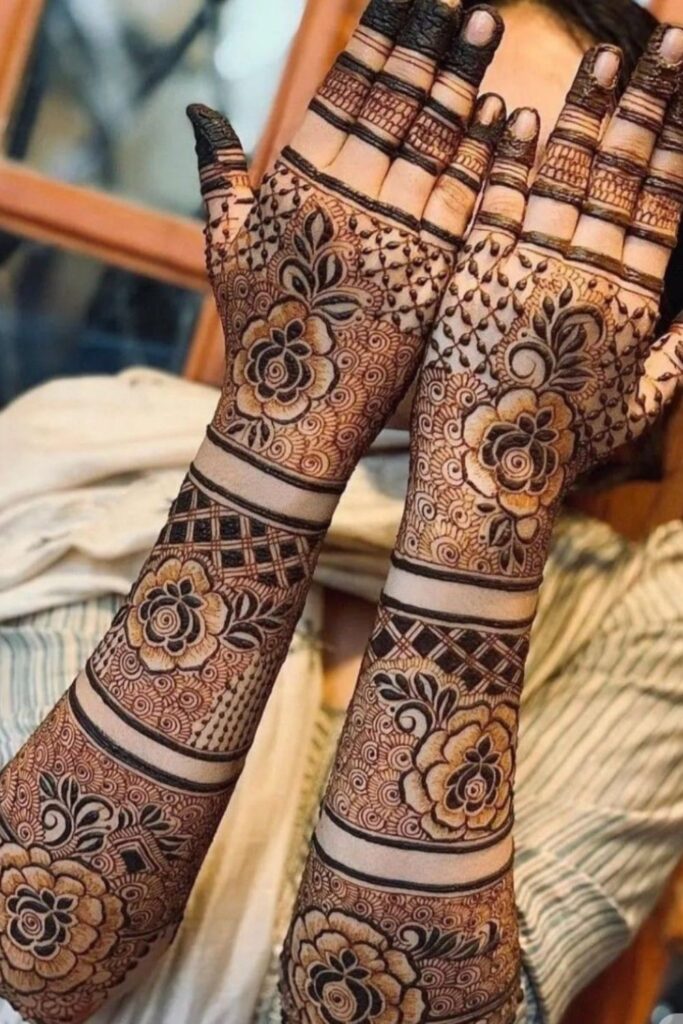 Beautiful full arm floral bridal mehndi design 2025 