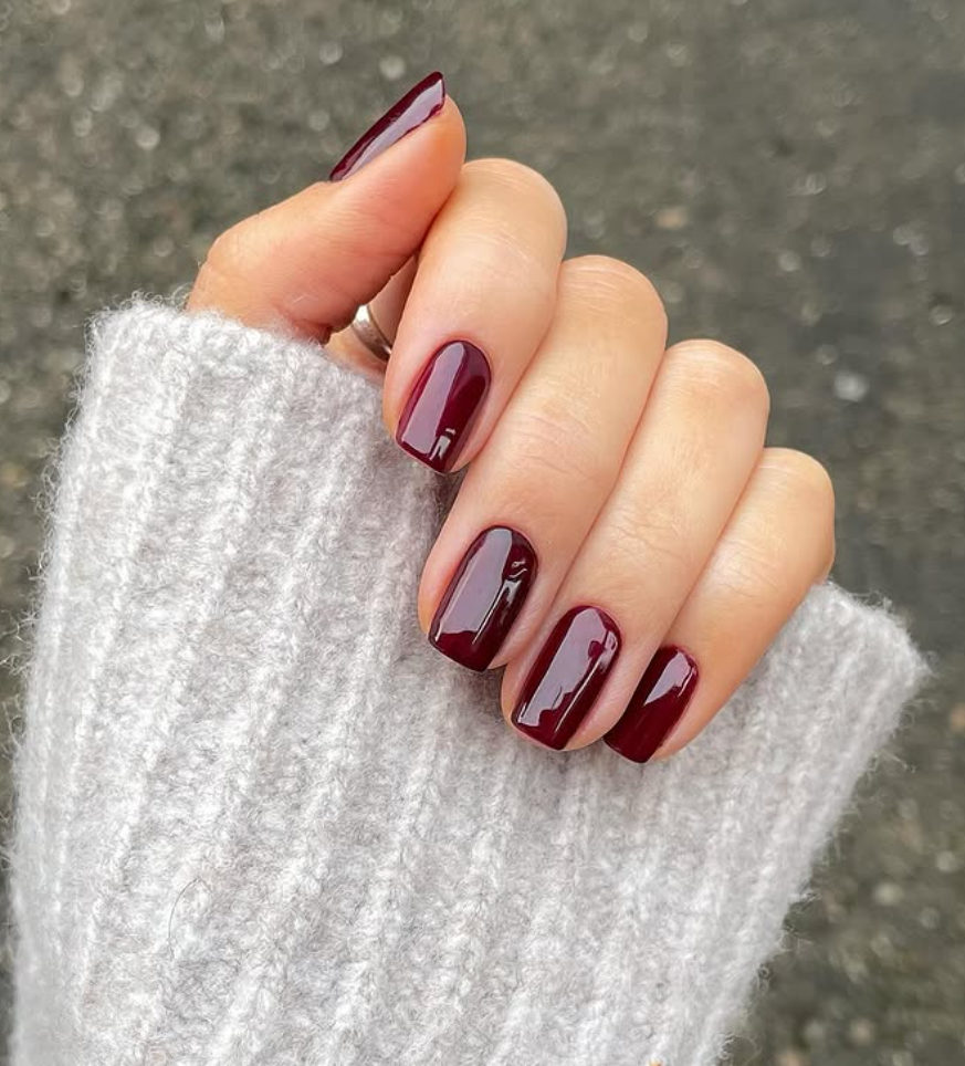Deep cherry red nails for fall 2025
