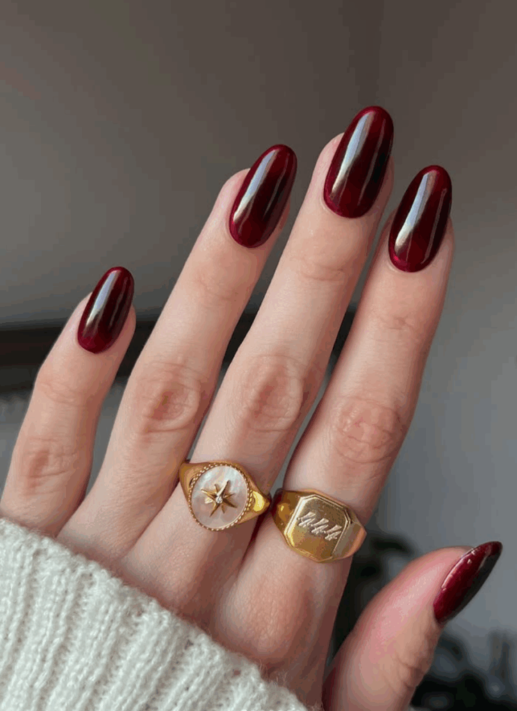 Deep cherry red nails for fall 2025