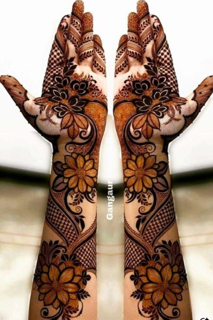 Rajasthani and floral mehndi fusion design 2025