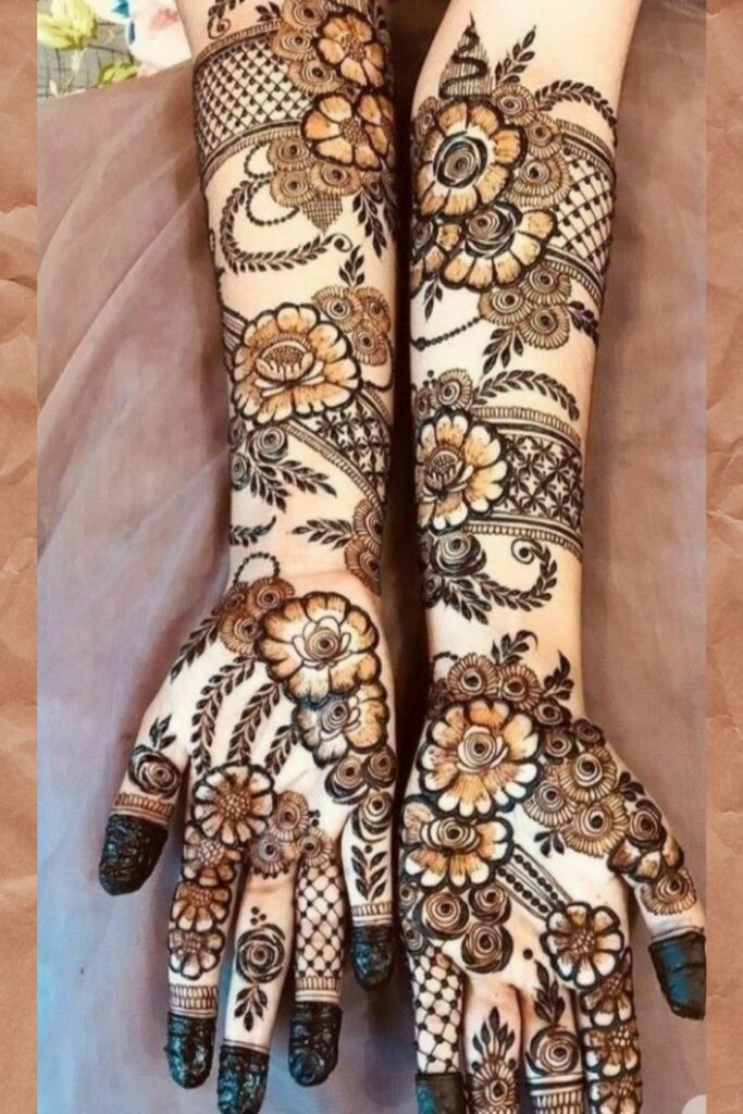 Full arm front hand rose floral mehndi design