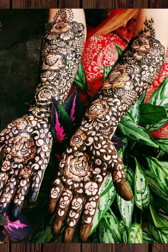 Floral bridal mehndi design 2025 front  full arm design for brides