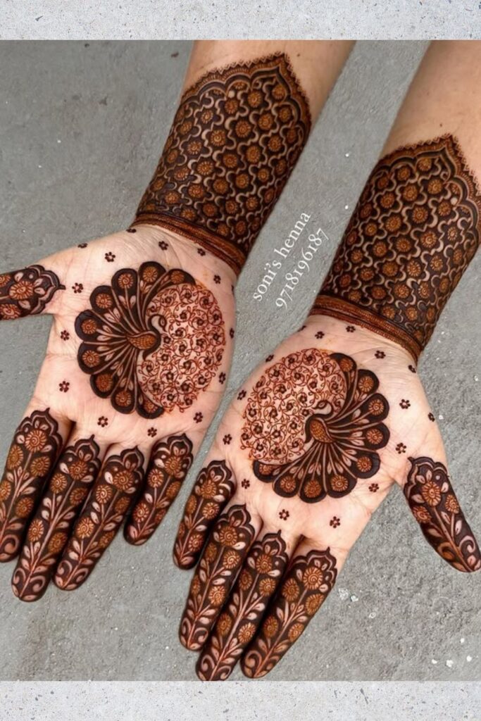 Intricate bridal mehndi design full hand with paisleys and mandala design