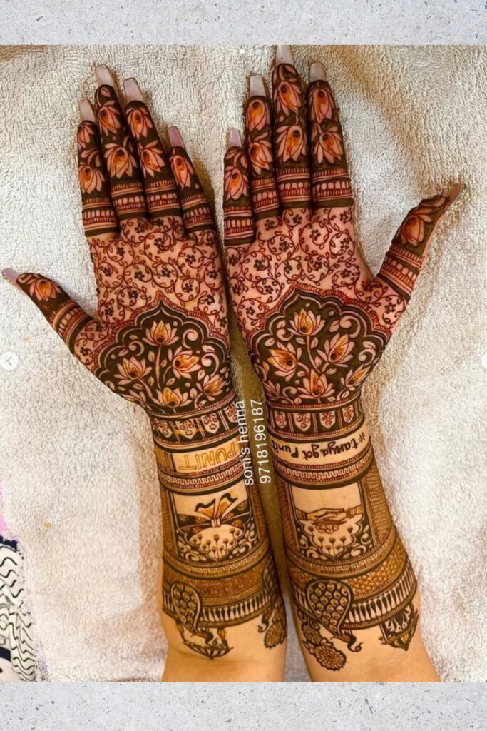 Intricate fine bridal mehndi design 2025 front hand