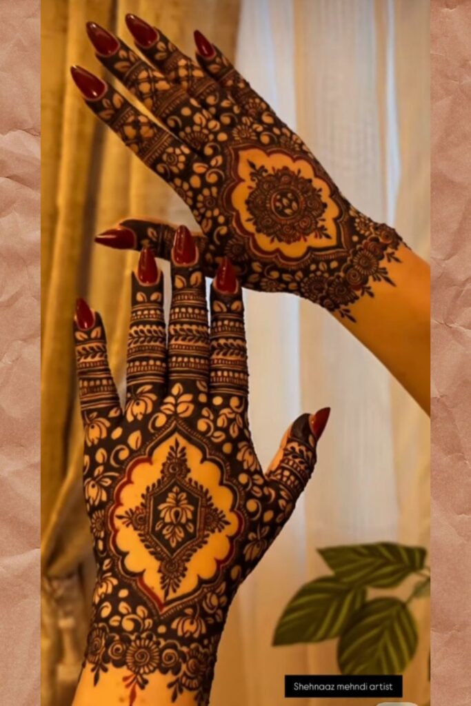 Elbow length heavy bridal mehndi design 2025 