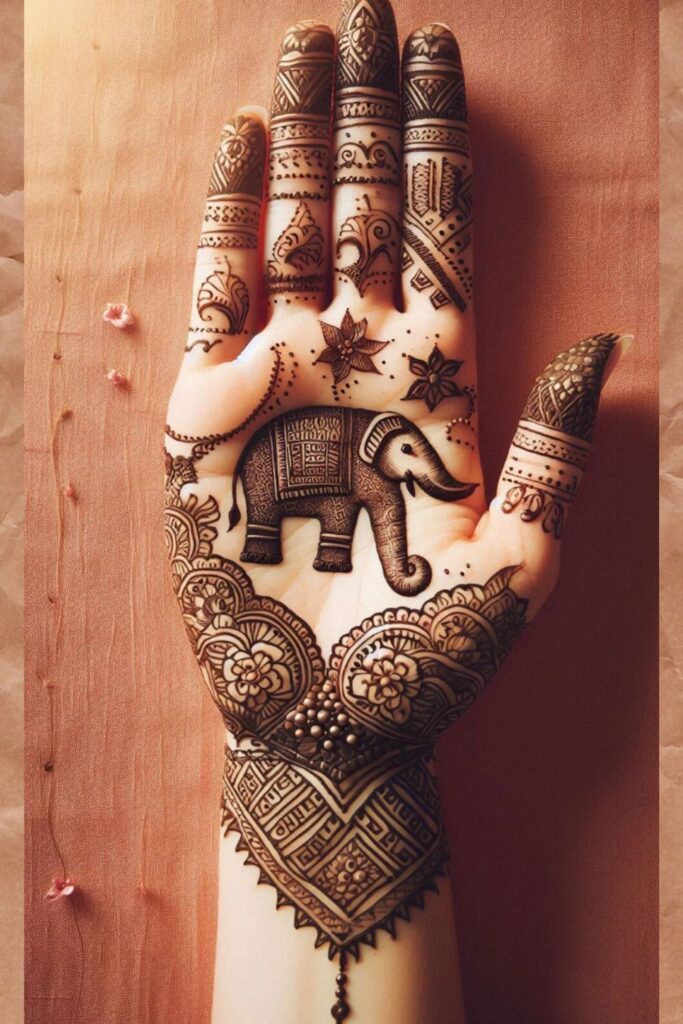 Traditional Rajasthani mehndi with elephant motifs