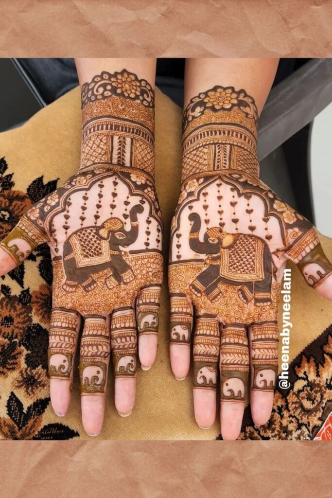 Traditional Rajasthani mehndi 2025 with elephant motifs
