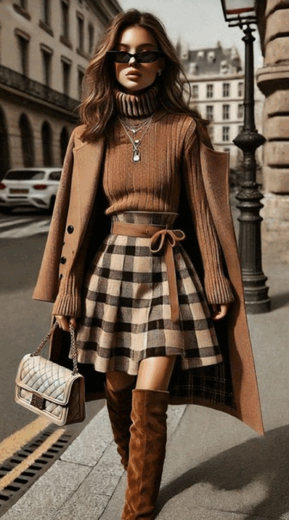 Mix of textures in fall fashion – ribbed knit top, suede boots, and wool blazer