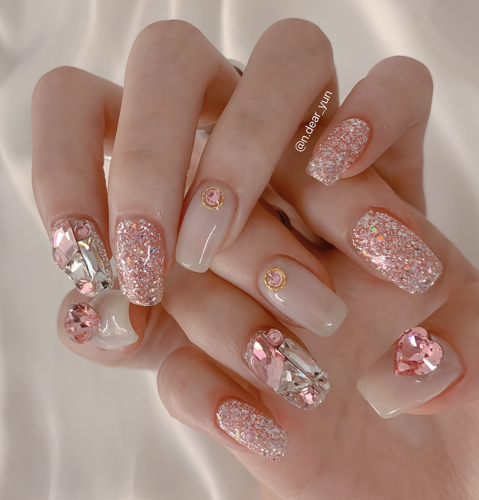 Pink sequins nail art for Valentines day