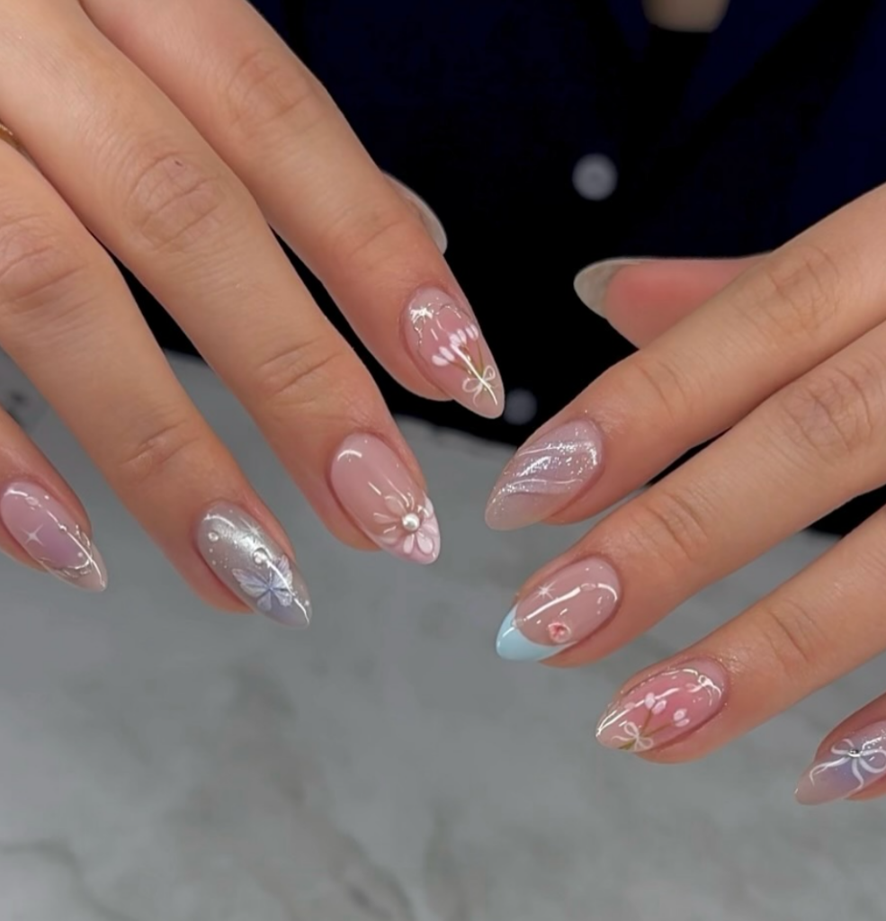 Nude floral nail design for an elegant manicure