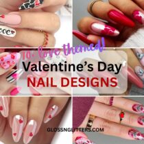 Red Valentine’s Day nails with heart design